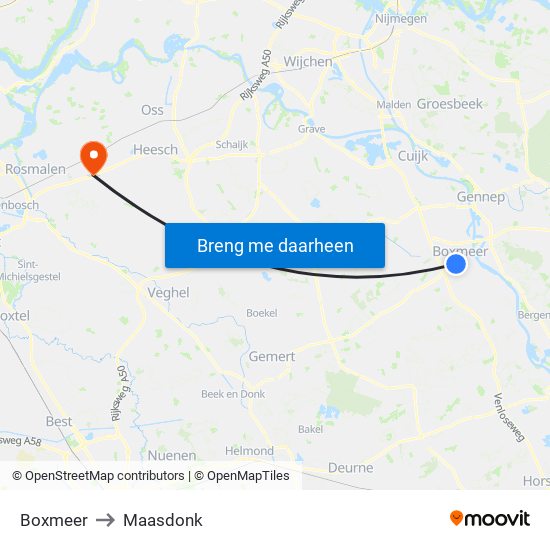 Boxmeer to Maasdonk map