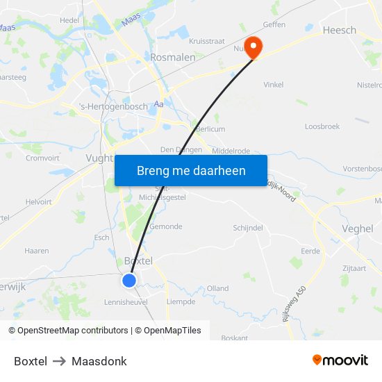 Boxtel to Maasdonk map