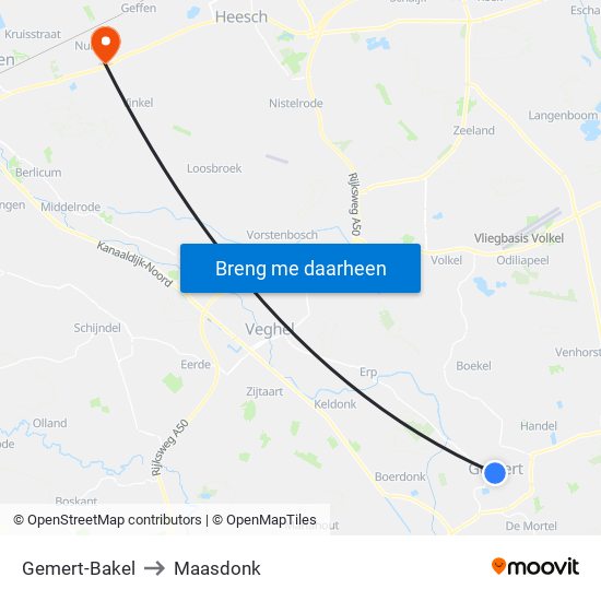 Gemert-Bakel to Maasdonk map