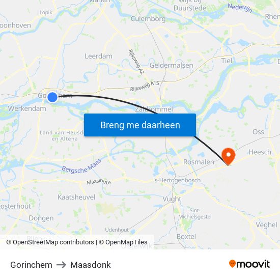 Gorinchem to Maasdonk map
