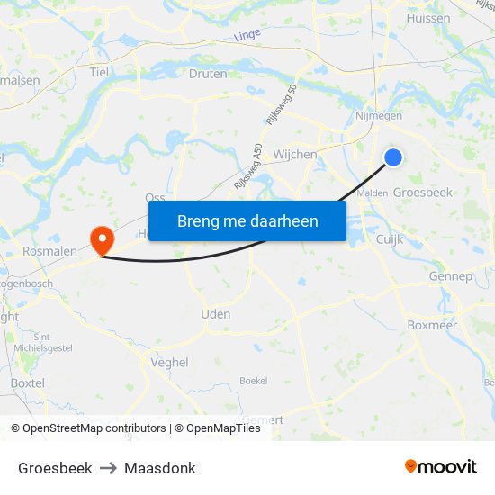 Groesbeek to Maasdonk map