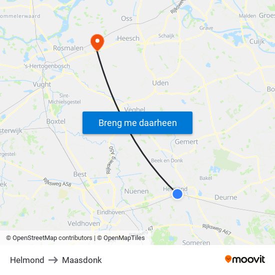 Helmond to Maasdonk map