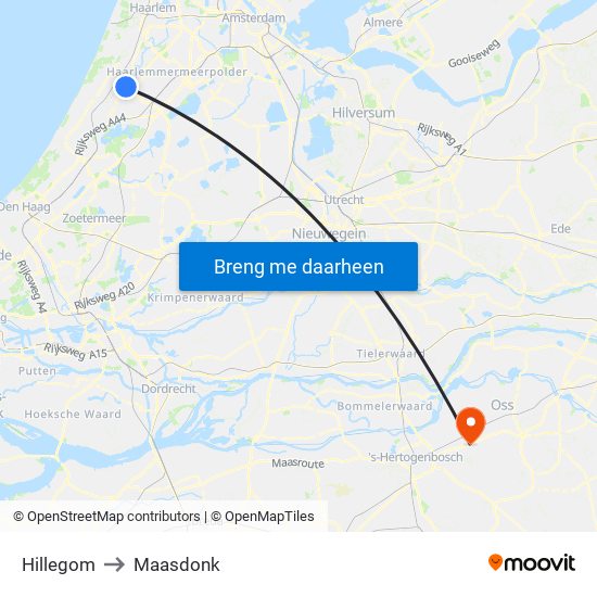Hillegom to Maasdonk map