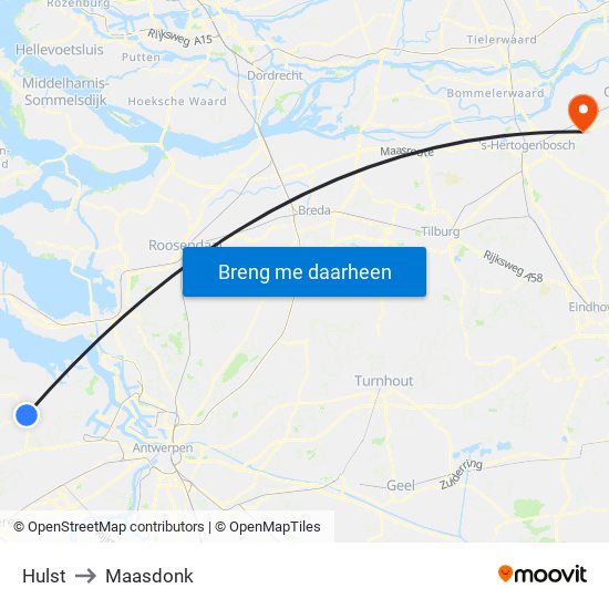 Hulst to Maasdonk map