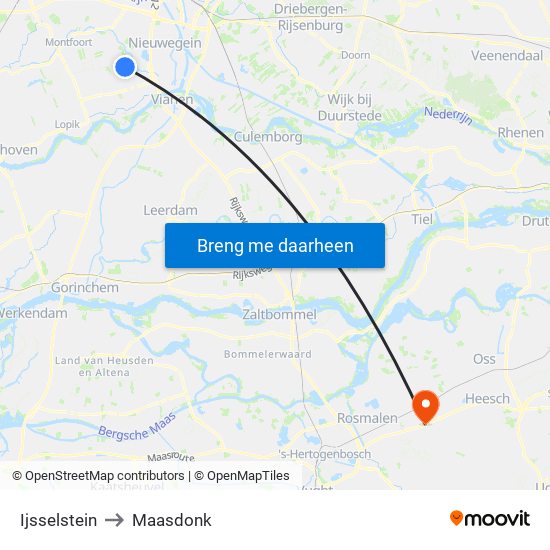 Ijsselstein to Maasdonk map