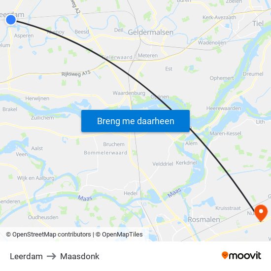 Leerdam to Maasdonk map