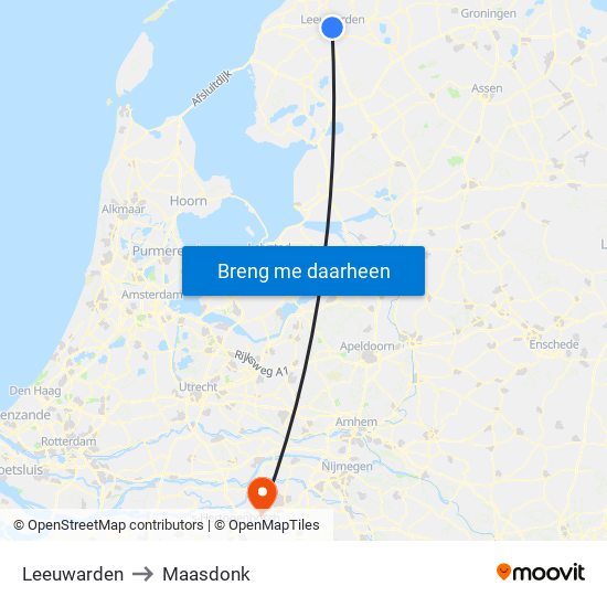 Leeuwarden to Maasdonk map