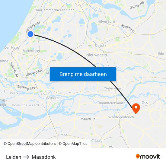 Leiden to Maasdonk map