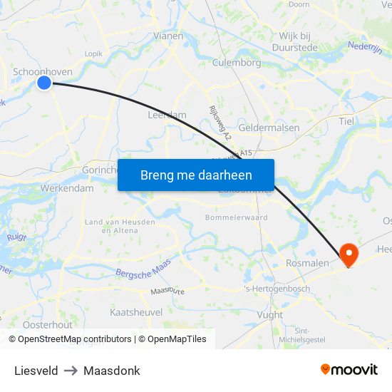 Liesveld to Maasdonk map