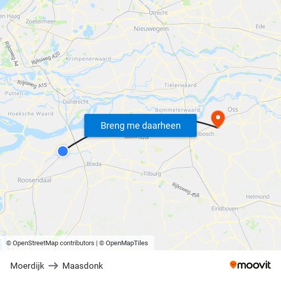 Moerdijk to Maasdonk map