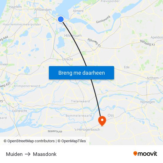 Muiden to Maasdonk map