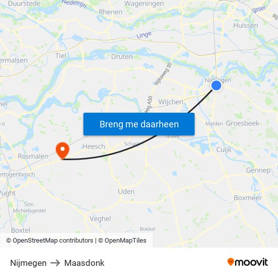 Nijmegen to Maasdonk map