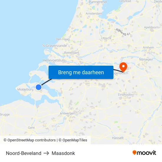 Noord-Beveland to Maasdonk map