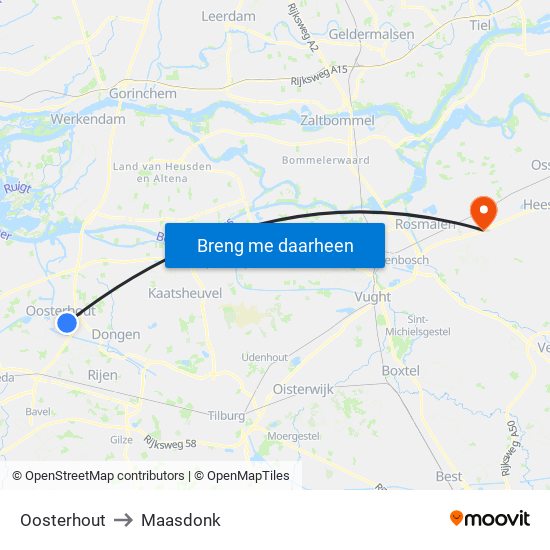 Oosterhout to Maasdonk map