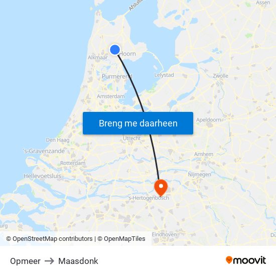 Opmeer to Maasdonk map