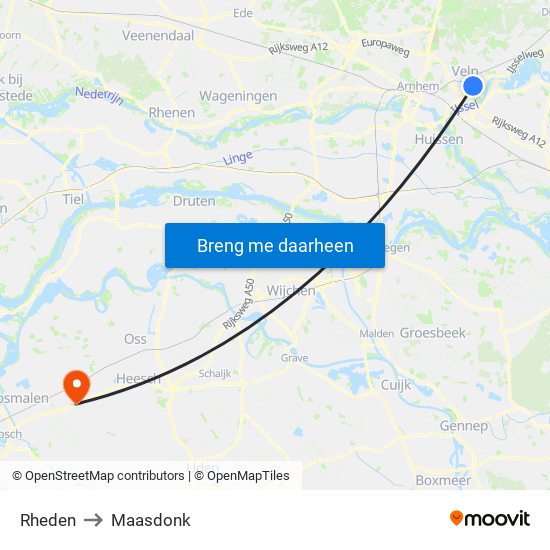 Rheden to Maasdonk map
