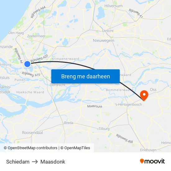 Schiedam to Maasdonk map