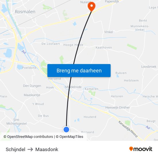Schijndel to Maasdonk map