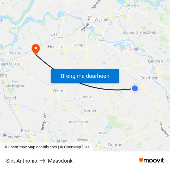 Sint Anthonis to Maasdonk map