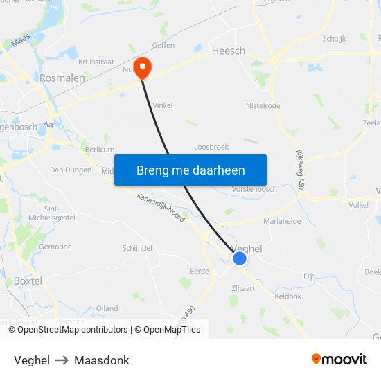 Veghel to Maasdonk map