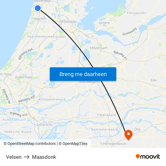 Velsen to Maasdonk map