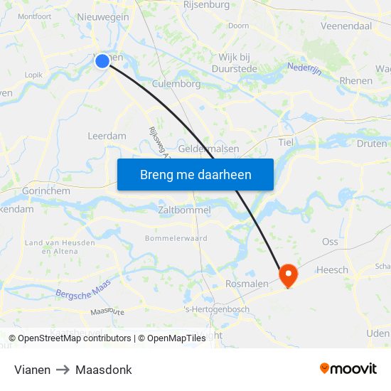 Vianen to Maasdonk map