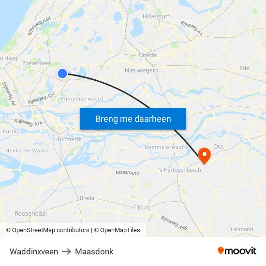 Waddinxveen to Maasdonk map