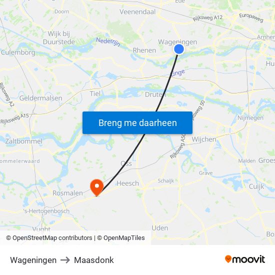 Wageningen to Maasdonk map