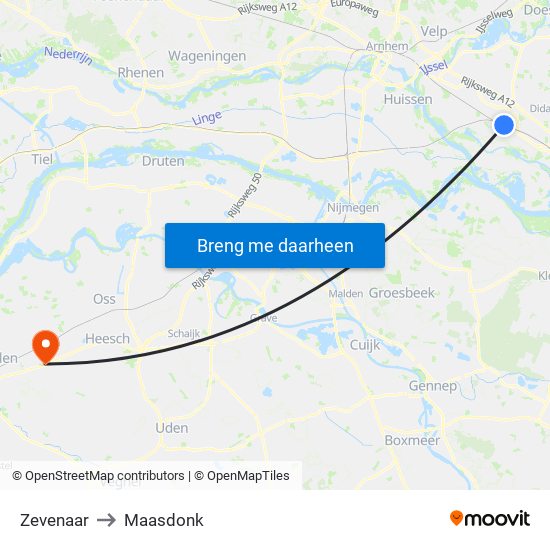 Zevenaar to Maasdonk map