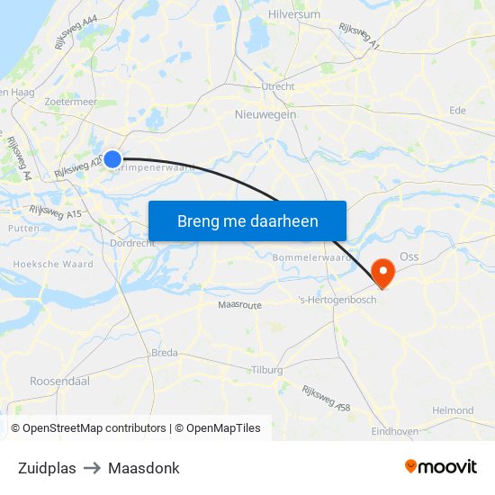 Zuidplas to Maasdonk map