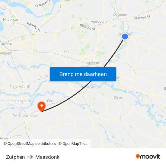 Zutphen to Maasdonk map
