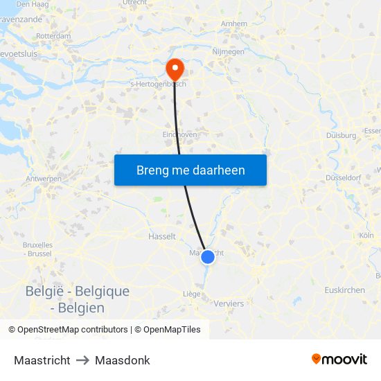 Maastricht to Maasdonk map