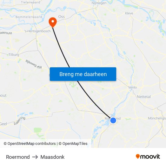 Roermond to Maasdonk map