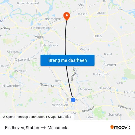 Eindhoven, Station to Maasdonk map