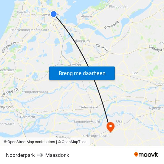 Noorderpark to Maasdonk map