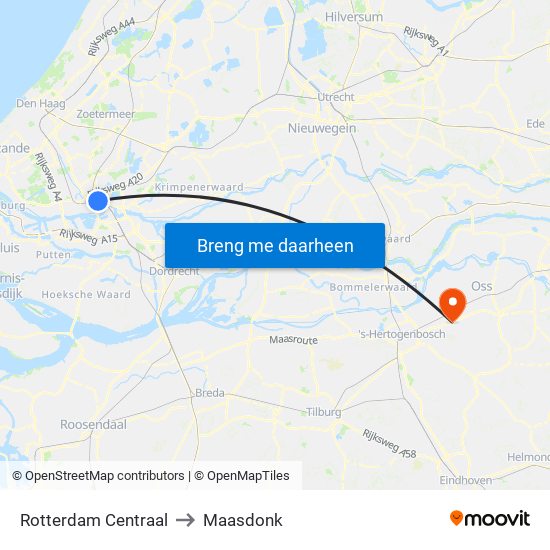 Rotterdam Centraal to Maasdonk map