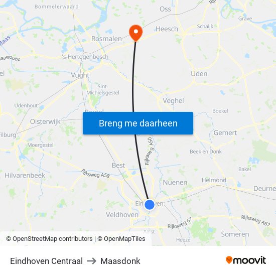 Eindhoven Centraal to Maasdonk map