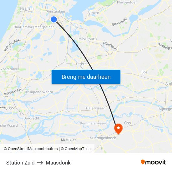 Station Zuid to Maasdonk map