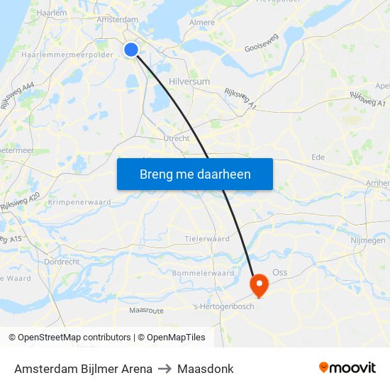 Amsterdam Bijlmer Arena to Maasdonk map