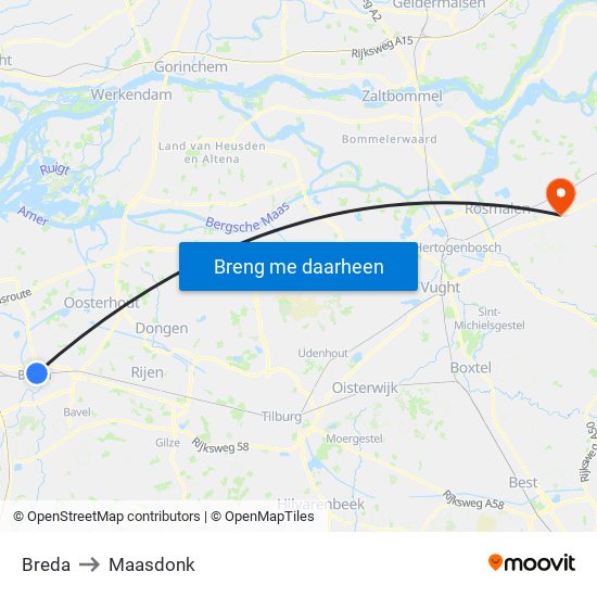 Breda to Maasdonk map
