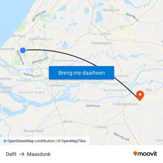 Delft to Maasdonk map