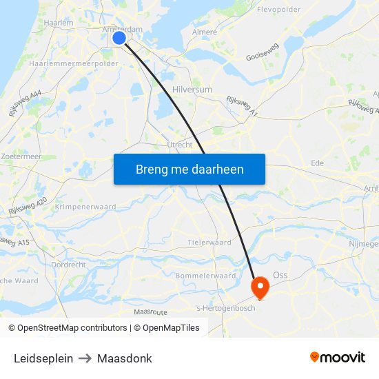 Leidseplein to Maasdonk map