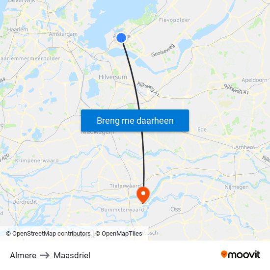 Almere to Maasdriel map