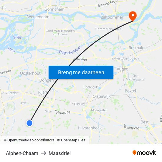Alphen-Chaam to Maasdriel map
