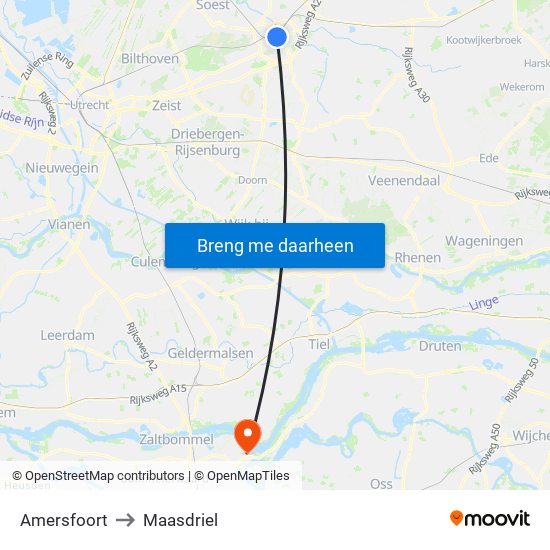 Amersfoort to Maasdriel map