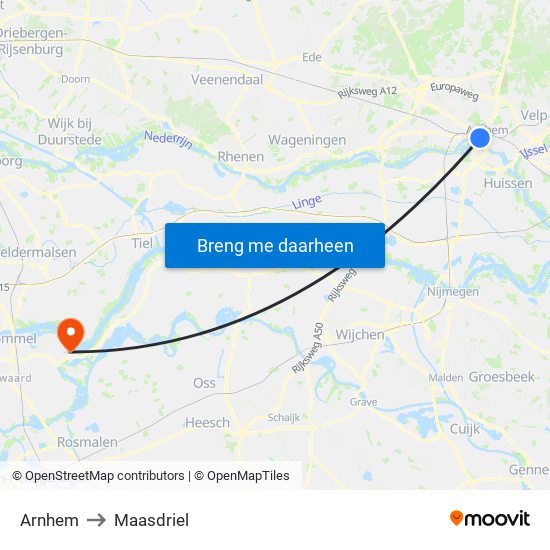 Arnhem to Maasdriel map