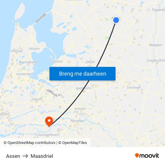 Assen to Maasdriel map