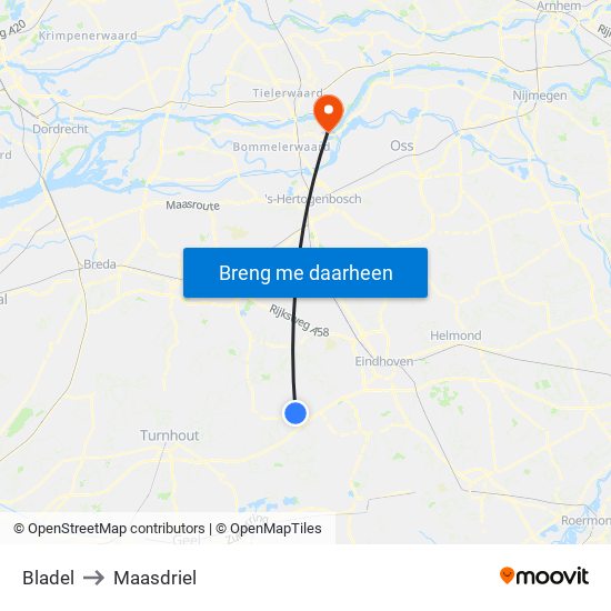Bladel to Maasdriel map