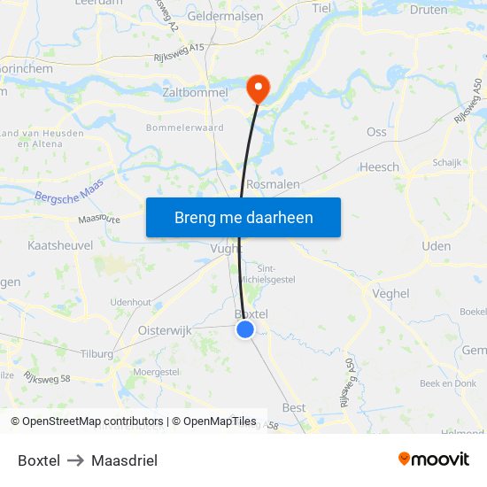 Boxtel to Maasdriel map