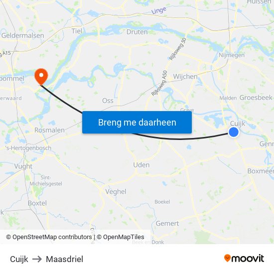 Cuijk to Maasdriel map